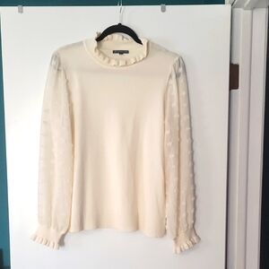 Adrianna Papell Cream Color Sweater Sheer Sleeve Large